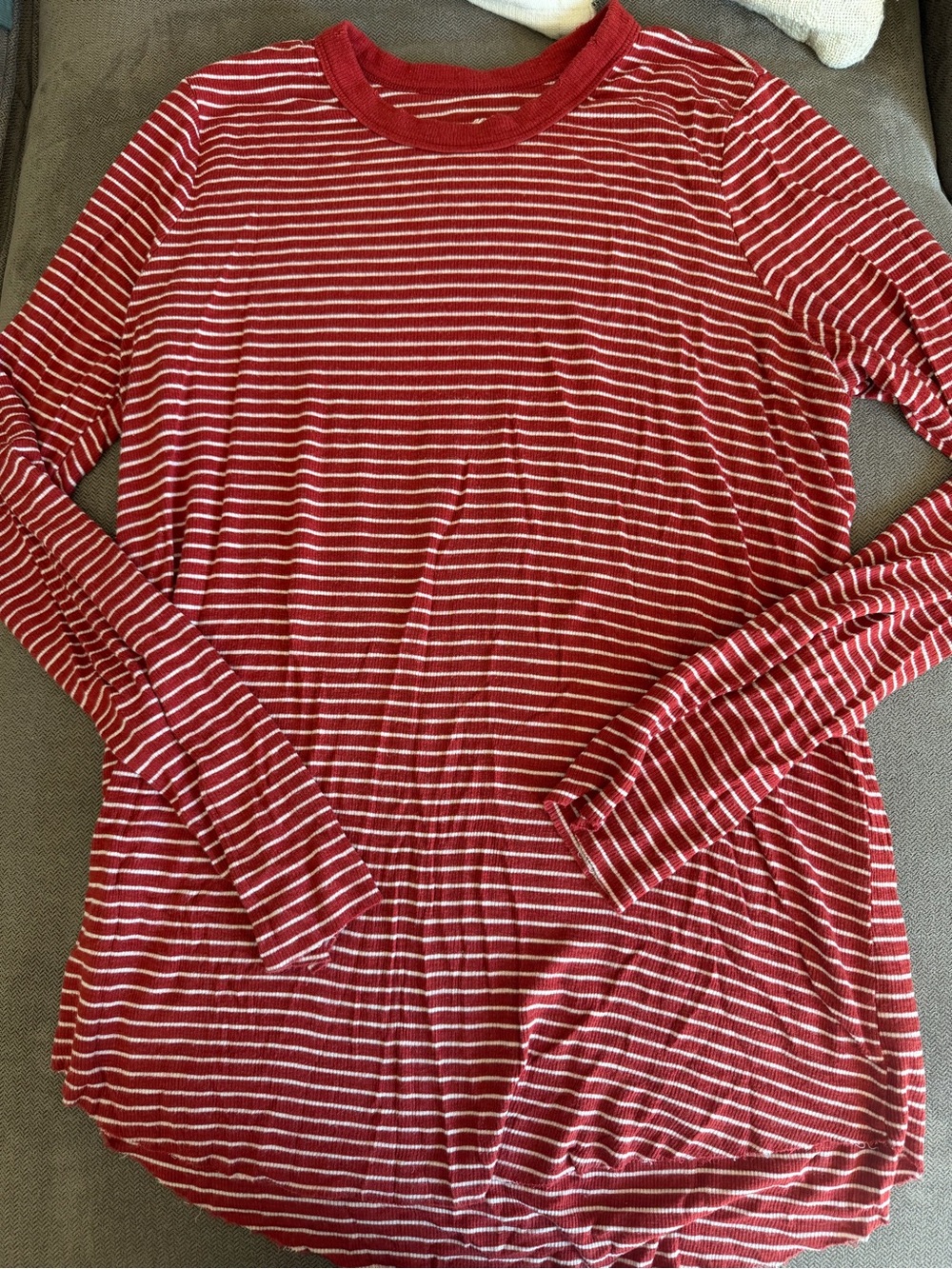 aerie Red and White Striped Long-Sleeve Tee Large